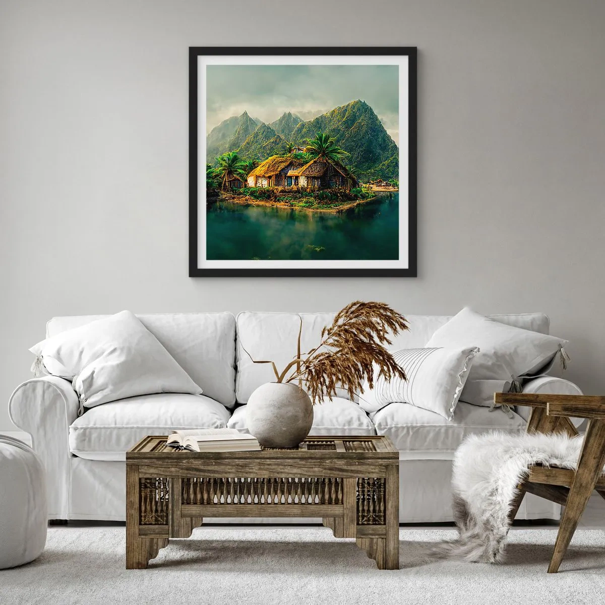 Poster in een zwarte lijst - Tropisch paradijs - 40x40 cm