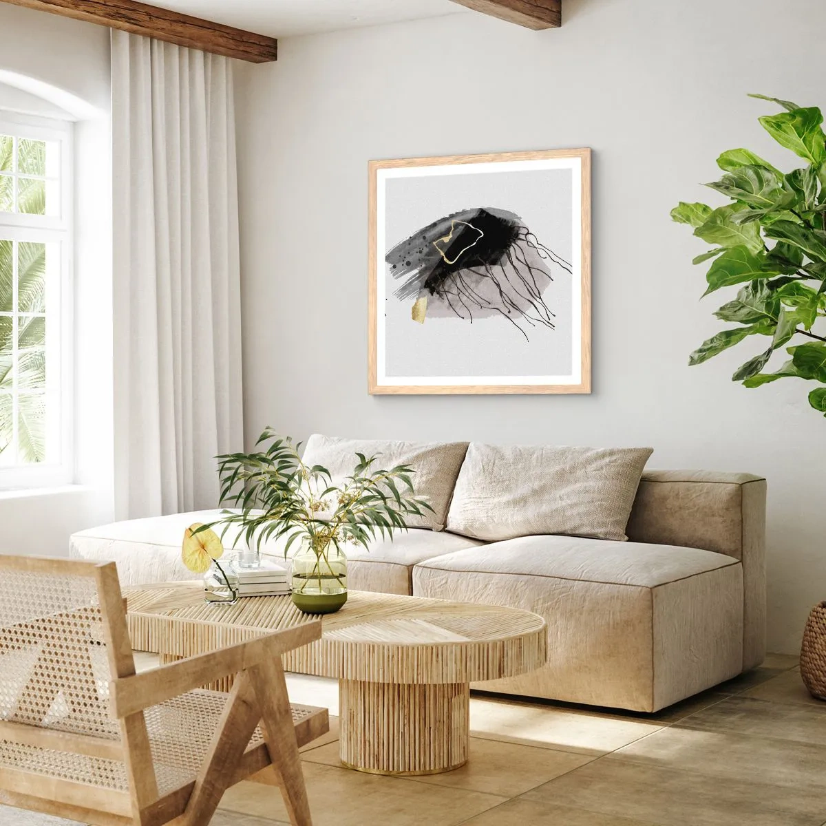 Een poster in een licht eiken lijst - In zwart en goud - 40x40 cm