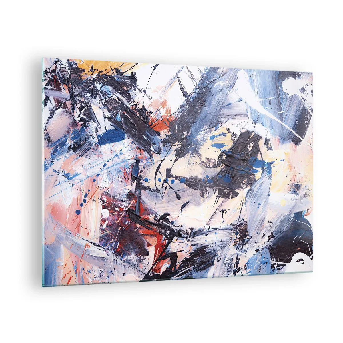 Schilderen op glas - Abstract schilderij in intense kleuren - 70x50cm - Gekke dans van abstractie - Moderne wanddecoratie voor woonkamer en slaapkamer ARTTOR