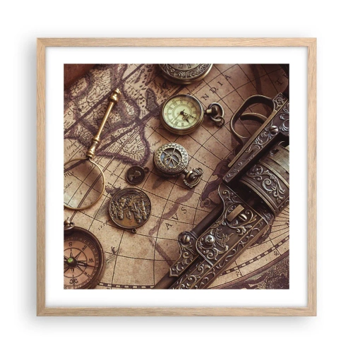 Een poster in een licht eiken lijst - Avontuur roept - 50x50 cm