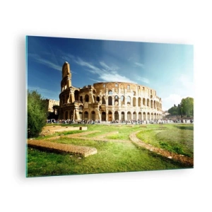 Schilderen op glas - Het Colosseum in Rome verlicht door de zon - 70x50cm - We kunnen nog steeds het gekletter van het geweer horen - Moderne wanddecoratie voor woonkamer en slaapkamer ARTTOR