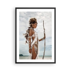 Poster in een zwarte lijst - Gestileerde figuur van een vrouw in een tropische omgeving - 50x70cm - Koningin van de tropen - Moderne wanddecoratie voor woonkamer en slaapkamer ARTTOR