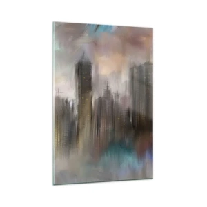 Schilderen op glas - Een compositie van staal, steen en mist - 80x120 cm