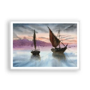 Poster in een witte lijst - Avond in de haven - 100x70 cm