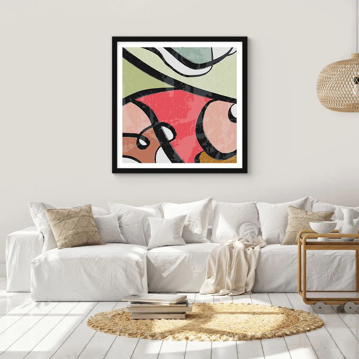 Poster in een zwarte lijst - Pirouettes tussen kleuren - 60x60 cm