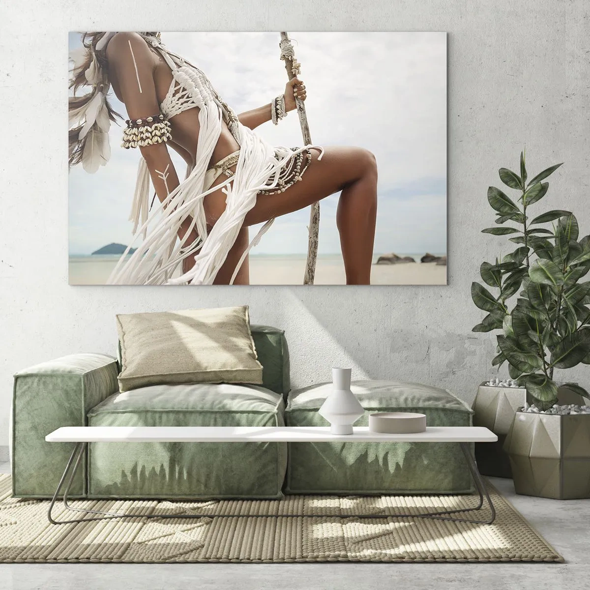 Schilderen op glas - Een priesteres van de zon - 120x80 cm