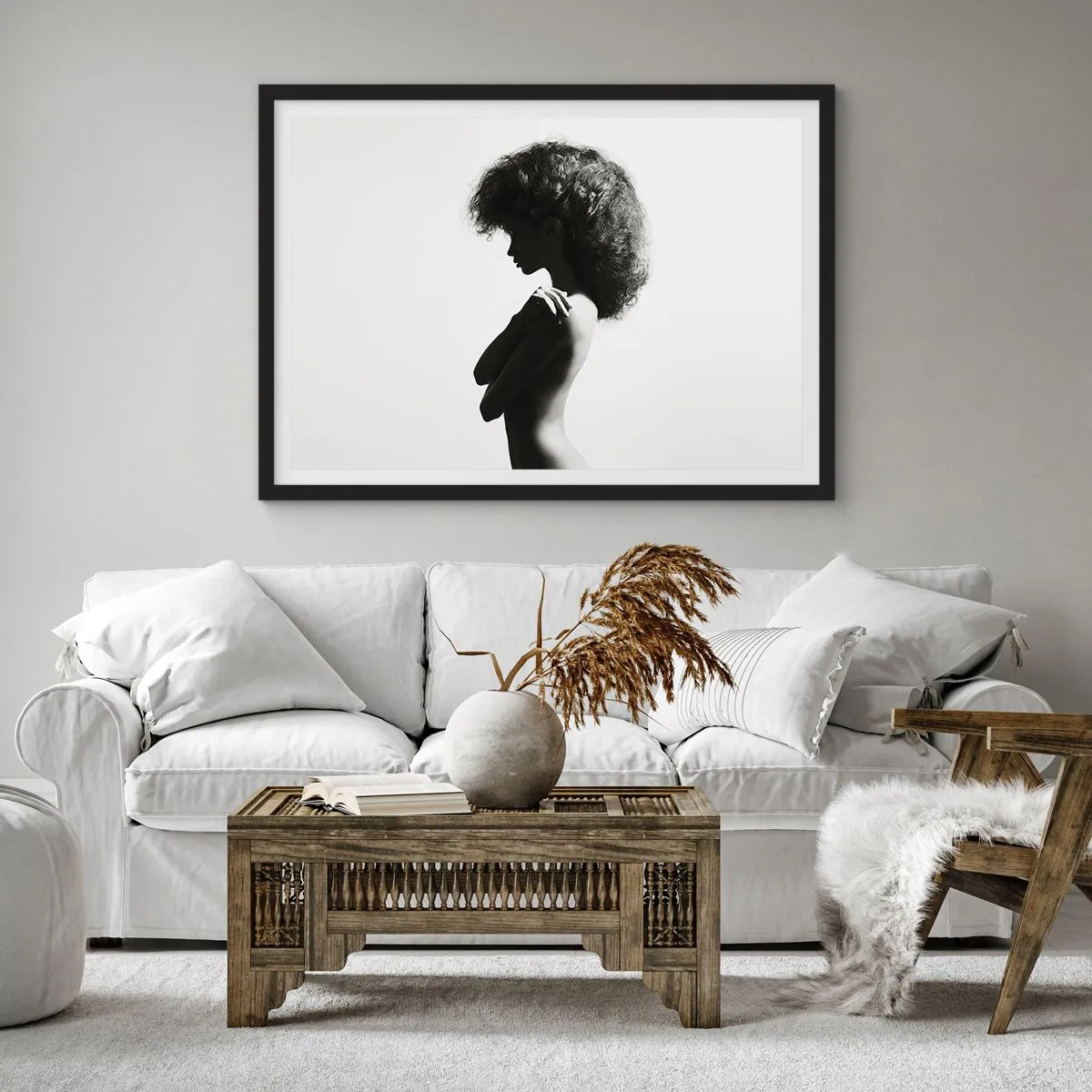 Poster in een zwarte lijst - Als een bloem op een slanke stengel - 70x50 cm