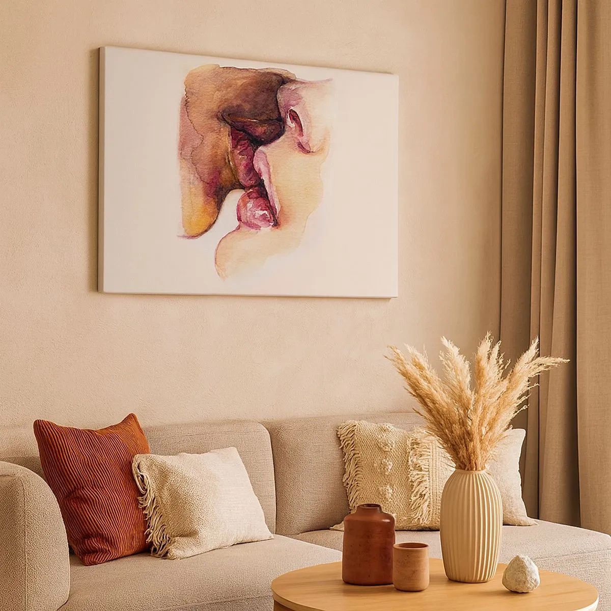 Schilderen op canvas - Een aquarel van een close-up van een gezicht - 70x50cm - Zoals dag en nacht, aarde en lucht - Moderne wanddecoratie voor woonkamer en slaapkamer ARTTOR