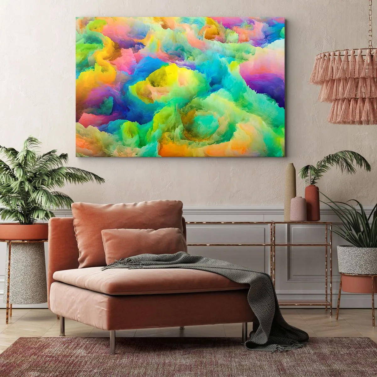 Schilderen op canvas - Regenboog dons - 100x70 cm