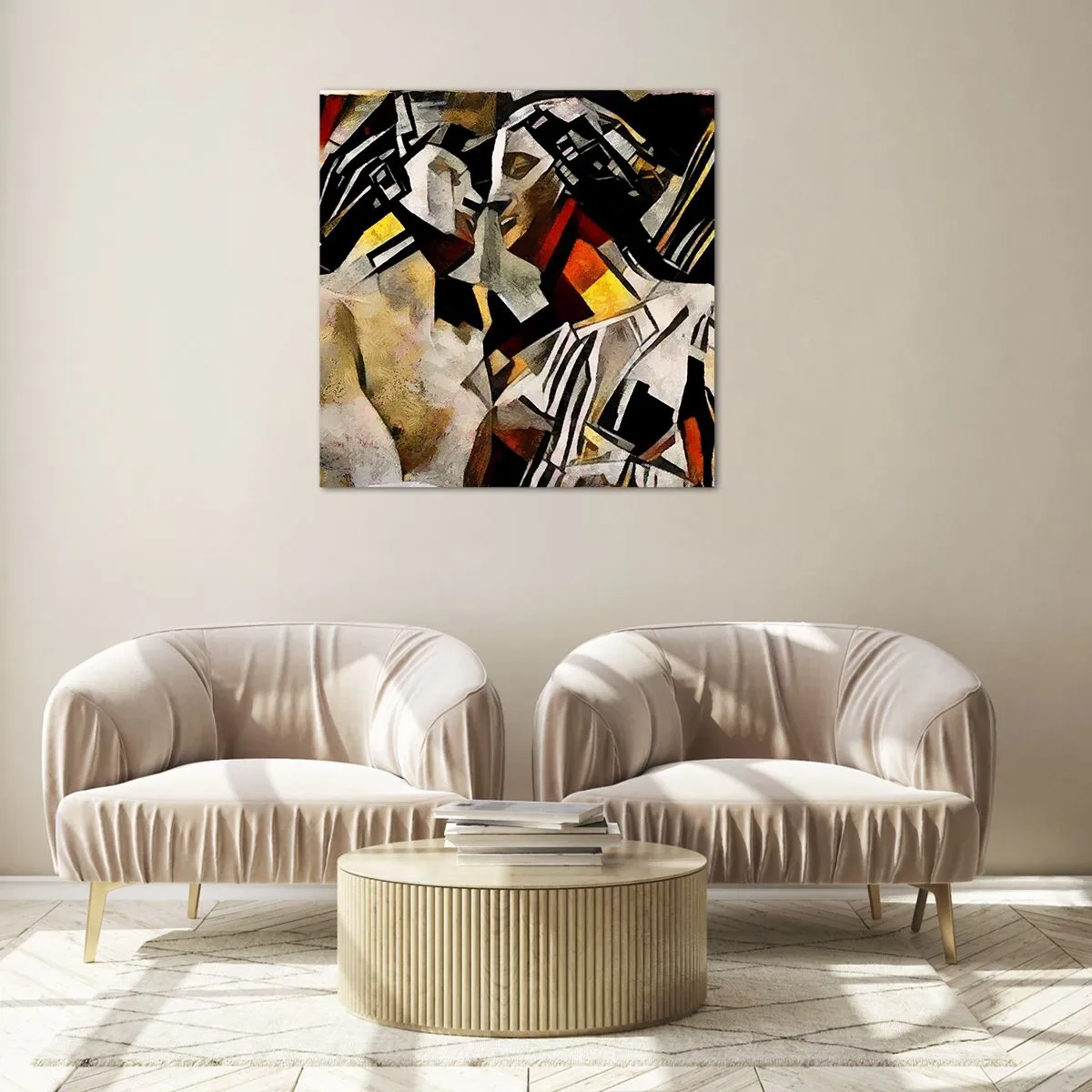 Schilderen op glas - Een statige kus - 60x60 cm