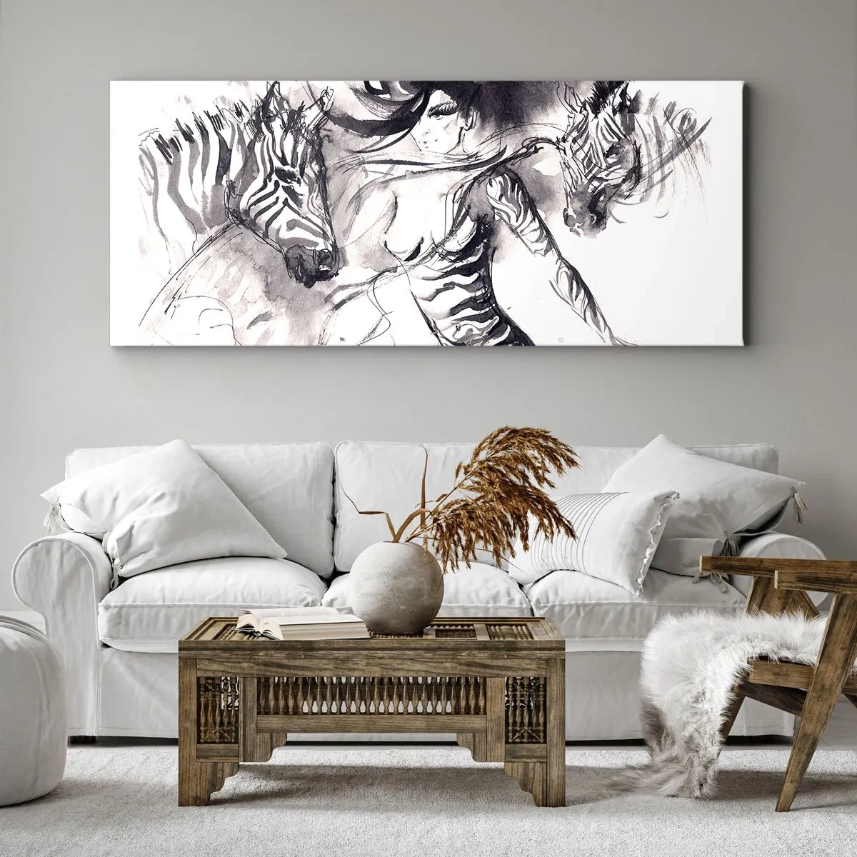 Schilderen op canvas - Dansend met de zebra's - 120x50 cm