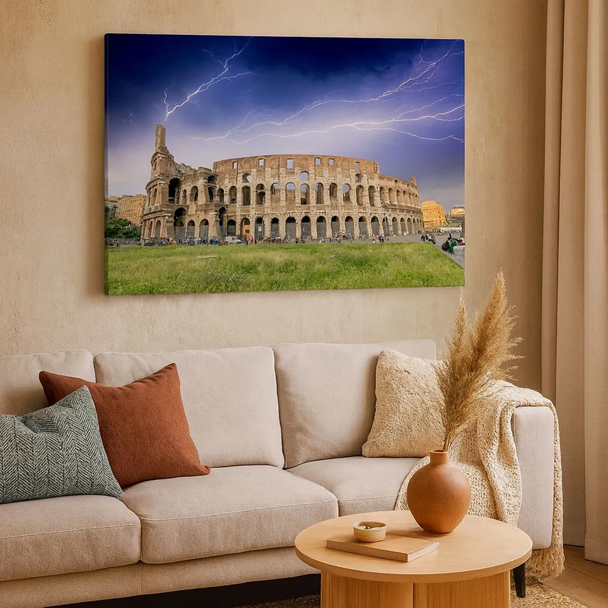 Schilderen op canvas - Het Colosseum in Rome verlicht door bliksem - 70x50cm - Strijd Arena - Moderne wanddecoratie voor woonkamer en slaapkamer ARTTOR