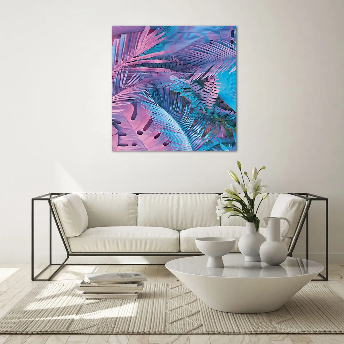 Schilderen op glas - Tropen in roze en blauw - 30x30 cm