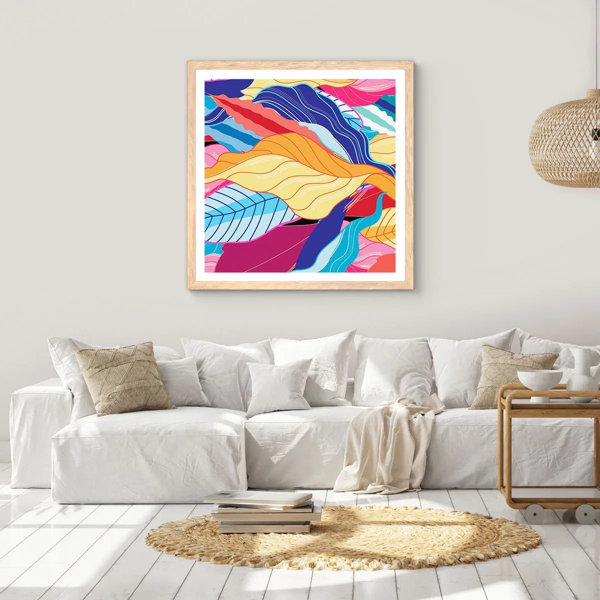 Een poster in een licht eiken lijst - Een kleurrijke puinhoop - 60x60 cm