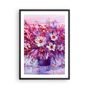 Poster in een zwarte lijst - Een boeket bloemen in de kleuren roze, paars en wit - 50x70cm - Onschuld en passie - Moderne wanddecoratie voor woonkamer en slaapkamer ARTTOR