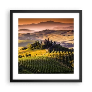 Poster in een zwarte lijst - Arcadia - het Toscaanse landschap - 40x40 cm
