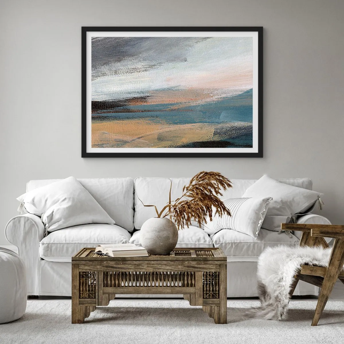 Poster in een zwarte lijst - Abstractie: noordelijk landschap - 70x50 cm