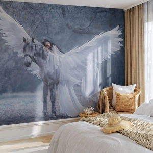 Fotobehang Standard Eco - Een geïnspireerd moment - Abstractie, Paard, Vrouw - 200x140 cm