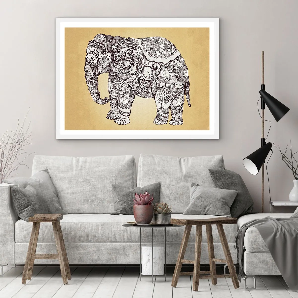 Poster in een witte lijst - De olifant heeft zichzelf bedekt - 40x30 cm