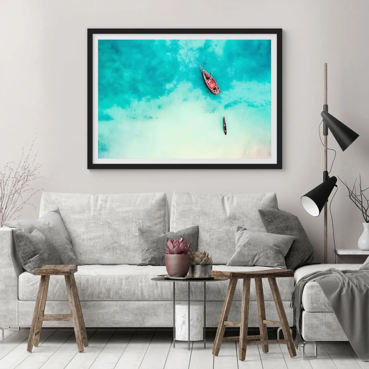 Poster in een zwarte lijst - Want op de stranden van Zanzibar, wanneer het teveel aan water ... - 70x50 cm