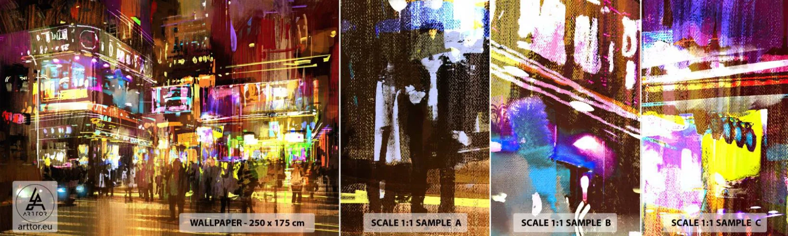 Fotobehang Monster Zelfklevend Deluxe Sticker - In een zee van licht - Stad, Architectuur, Nachtleven - 100x30 cm