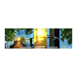 Fotobehang Staaltje Standard Eco - Zonsondergang boven het water - Landschap, Meer, Zeilboot - 100x30 cm