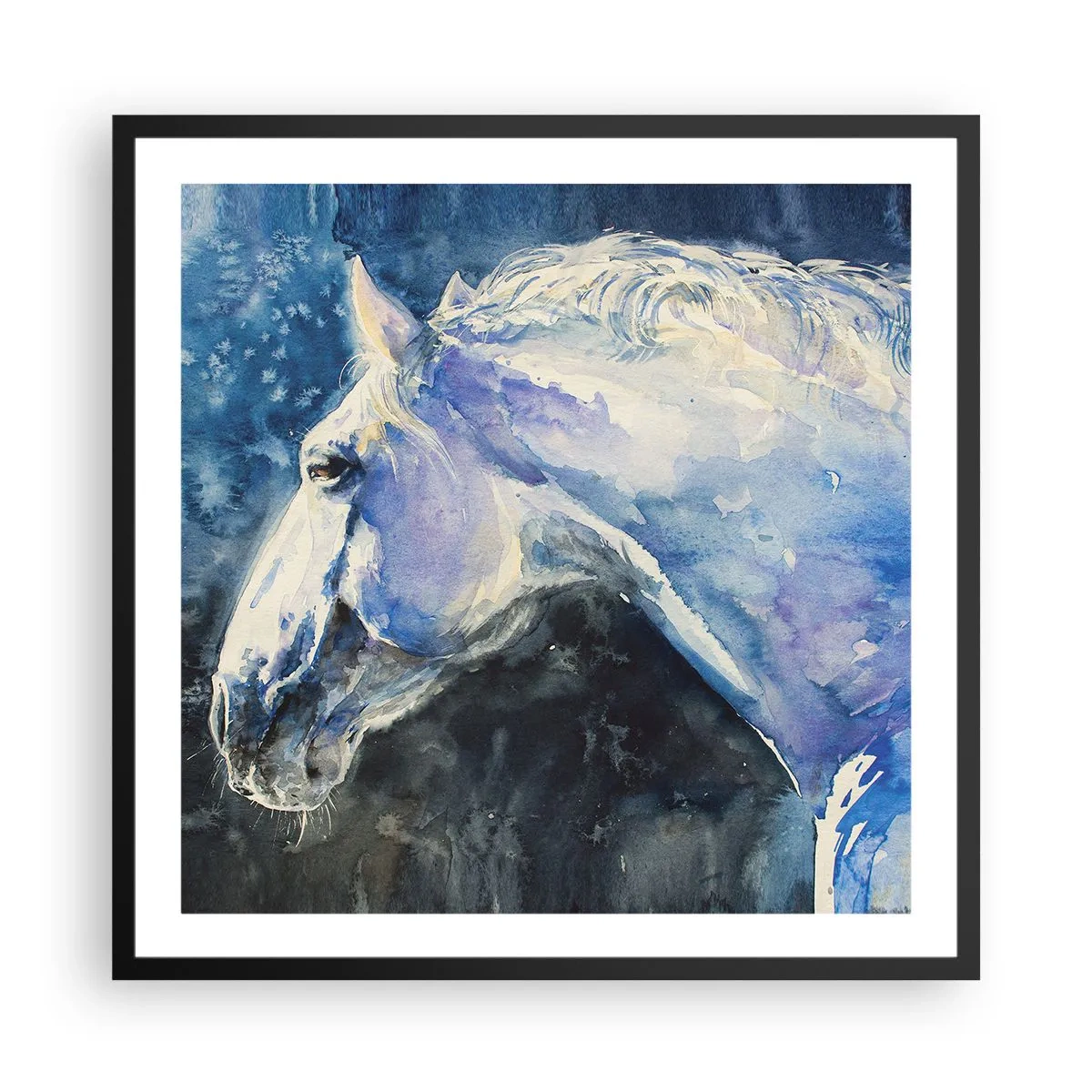 Poster in een zwarte lijst - Portret in een blauwe gloed - 60x60 cm