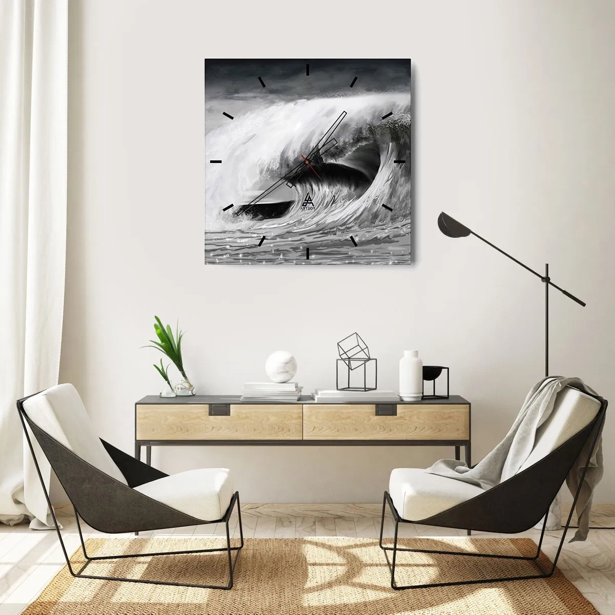 Wandklok - Klok - De woede van de oceaan - 30x30 cm