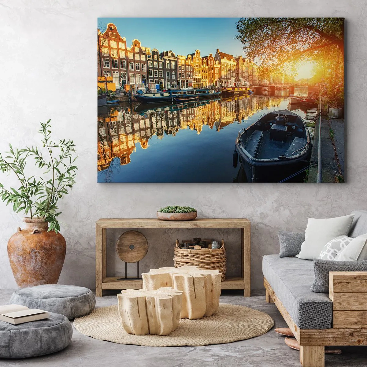 Schilderen op canvas - Ochtend in Amsterdam - 120x80 cm