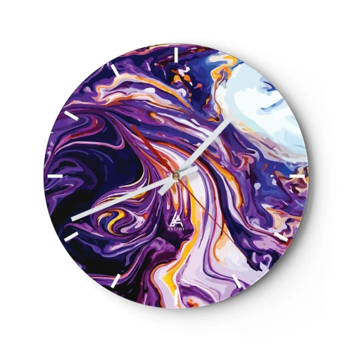 Wandklok - Klok - Paarse abstracte wervelingen met felle accenten - 30x30cm - De vouw is paars geworden - Moderne wanddecoratie voor woonkamer, keuken en slaapkamer ARTTOR