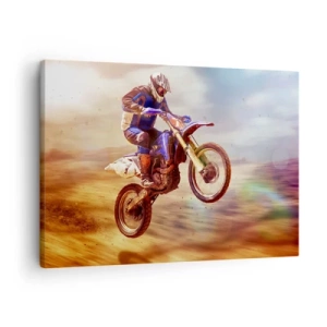 Schilderen op canvas - Een motorrijder in vlucht tijdens een dynamische offroad-rit - 70x50cm - Motor duizeligheid - Moderne wanddecoratie voor woonkamer en slaapkamer ARTTOR