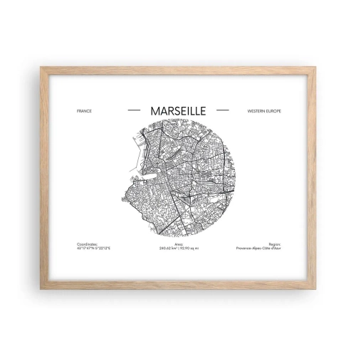 Een poster in een licht eiken lijst - Anatomie van Marseille - 50x40 cm