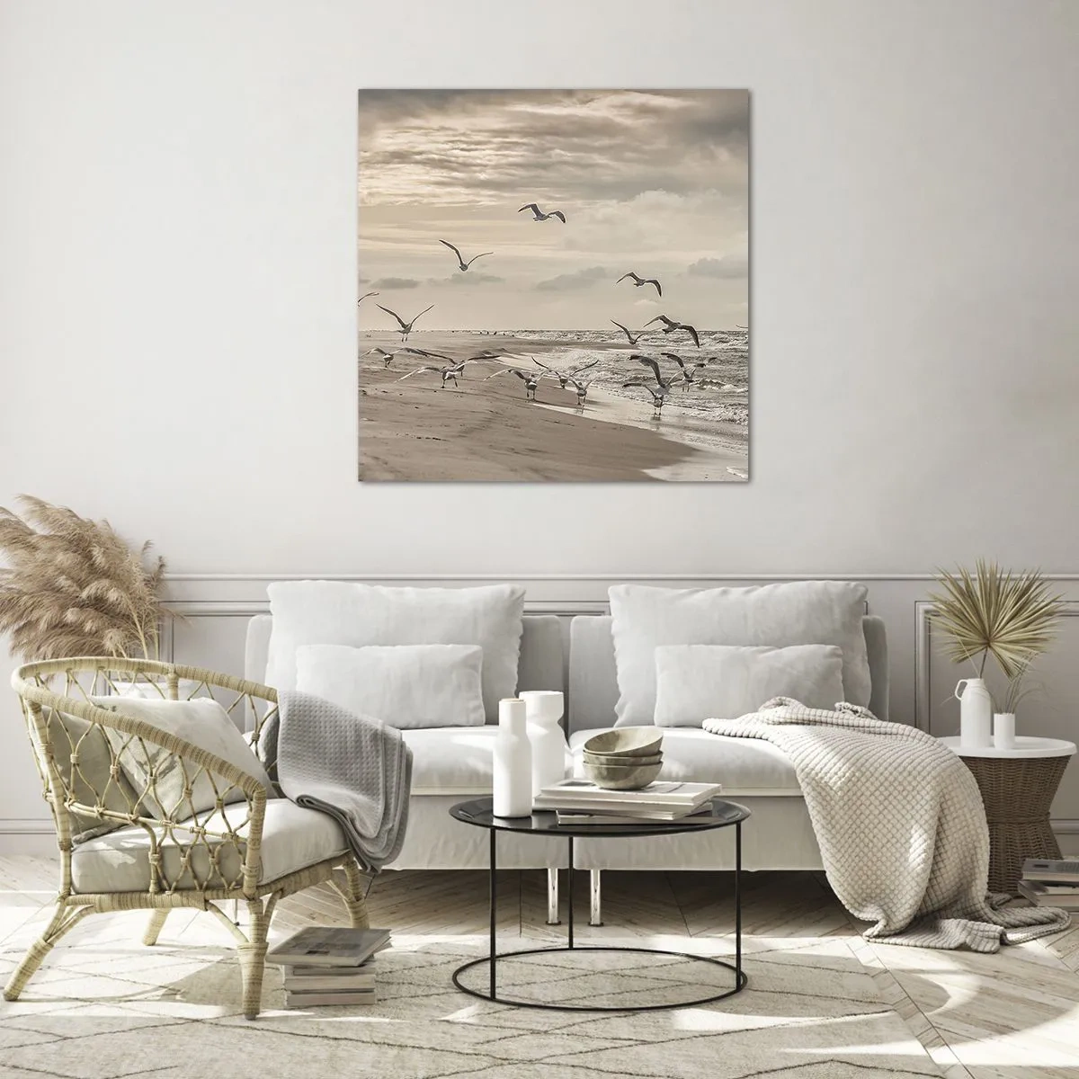 Schilderen op glas - Het geluid van de zee, het zingen van vogels - 70x70 cm