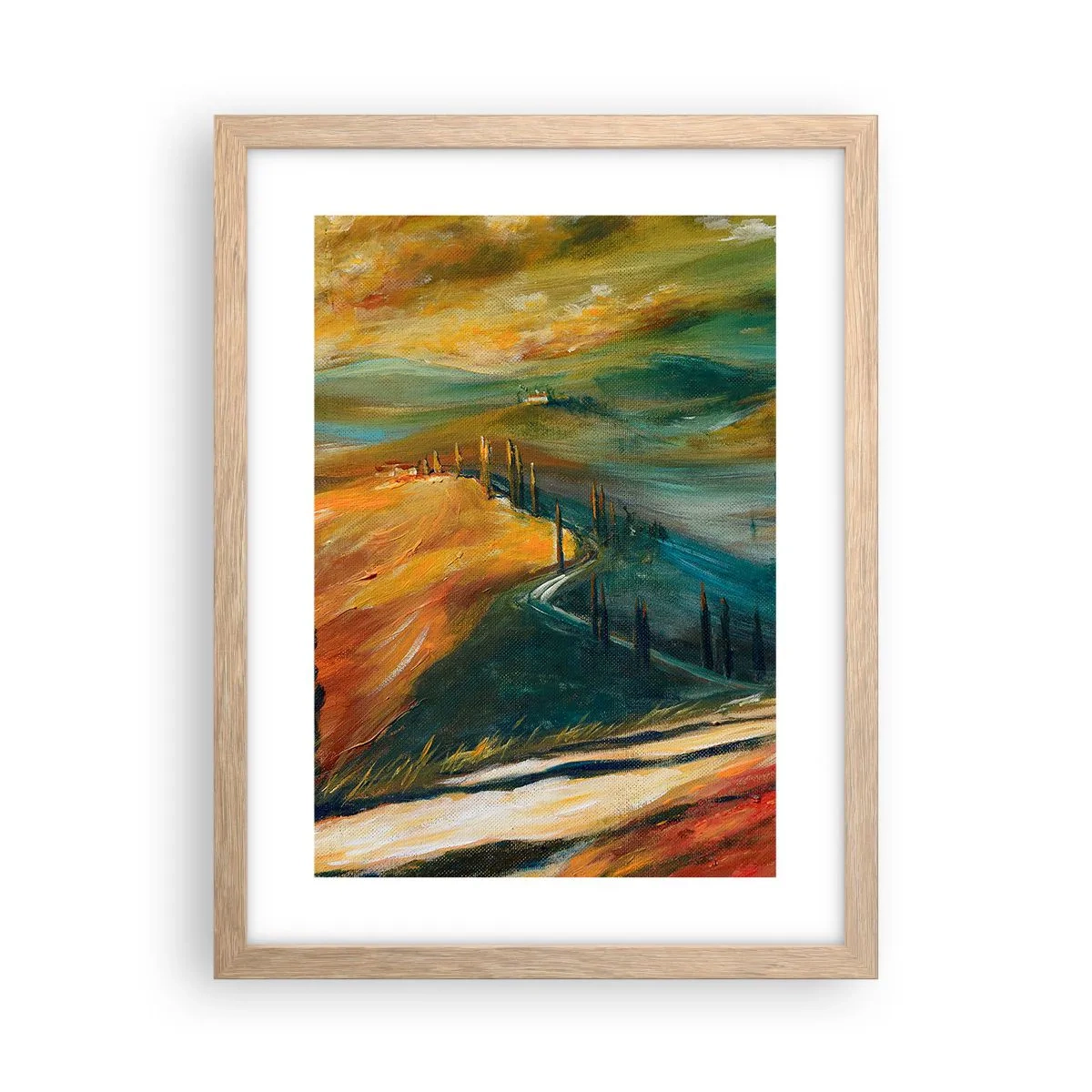 Een poster in een licht eiken lijst - Toscaans landschap - 30x40 cm