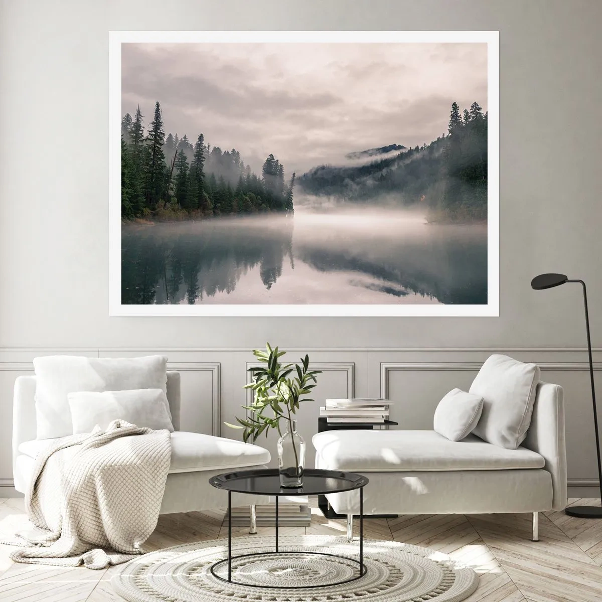 Poster - In reflectie, in de mist - 100x70 cm