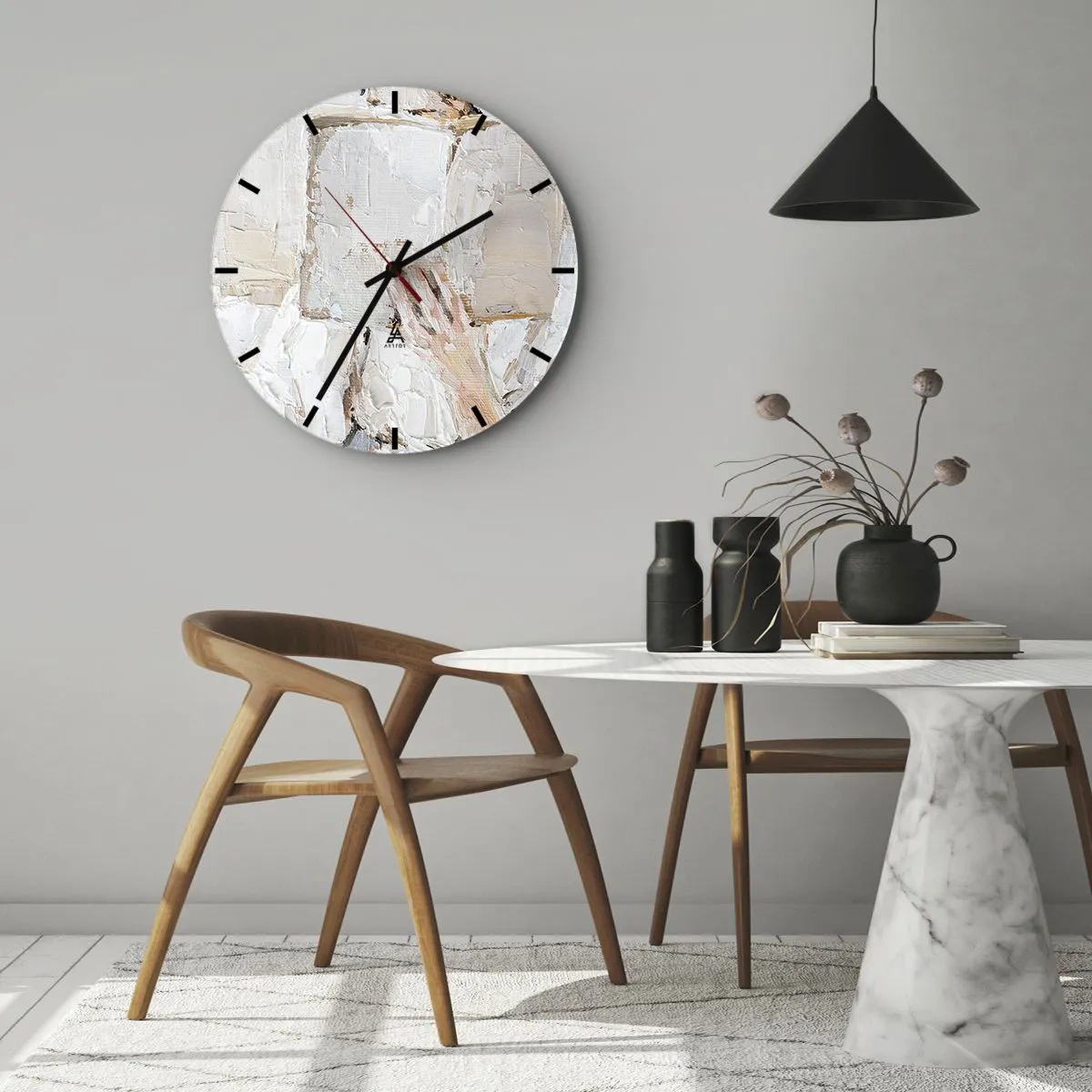 Wandklok - Klok - Een getextureerde schildercompositie in beige en witte kleuren - 30x30cm - In een andere wereld - Moderne wanddecoratie voor woonkamer, keuken en slaapkamer ARTTOR