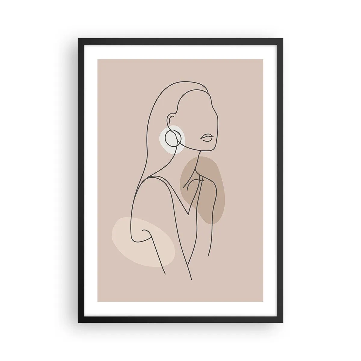 Poster in een zwarte lijst - Een minimalistische tekening van een vrouw in pasteltinten beige. - 50x70cm - meisjesachtig icoon - Moderne wanddecoratie voor woonkamer en slaapkamer ARTTOR