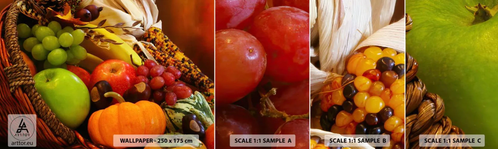 Fotobehang Staaltje Standard Eco - Oogstmand - Gastronomie, Fruit, Groenten - 100x30 cm