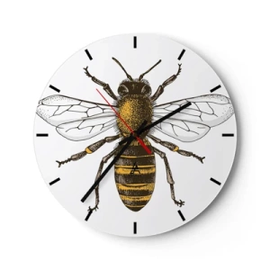 Wandklok - Klok - Illustratie van een bij met gespreide vleugels op een witte achtergrond - 30x30cm - Mooi en goed - Moderne wanddecoratie voor woonkamer, keuken en slaapkamer ARTTOR