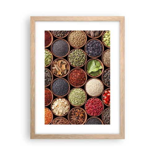Een poster in een licht eiken lijst - Alle smaken van de wereld - 30x40 cm