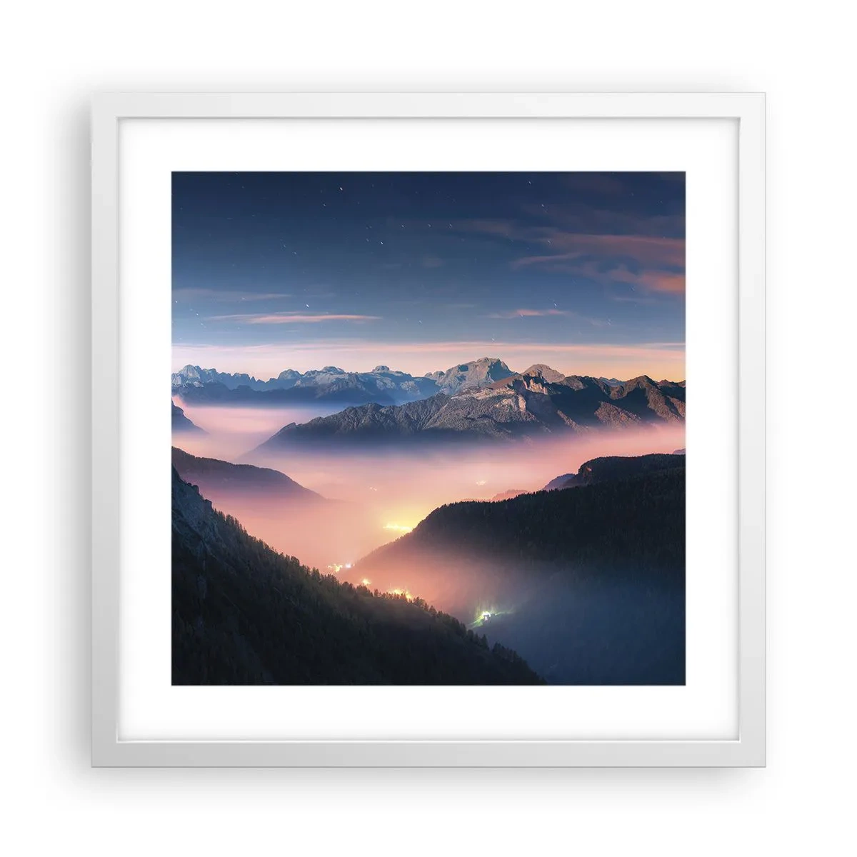 Poster in een witte lijst - Licht in de dalen - 40x40 cm