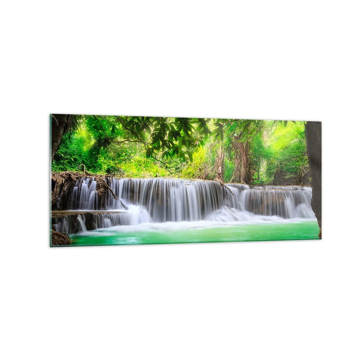 Schilderen op glas - Een waterval in het groen - 120x50 cm