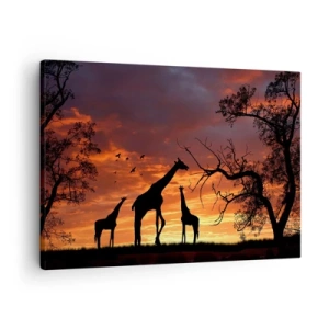Schilderen op canvas - Silhouetten van giraffen tegen de achtergrond van de Afrikaanse zonsondergang - 70x50cm - Een klein diner met je geliefden - Moderne wanddecoratie voor woonkamer en slaapkamer ARTTOR