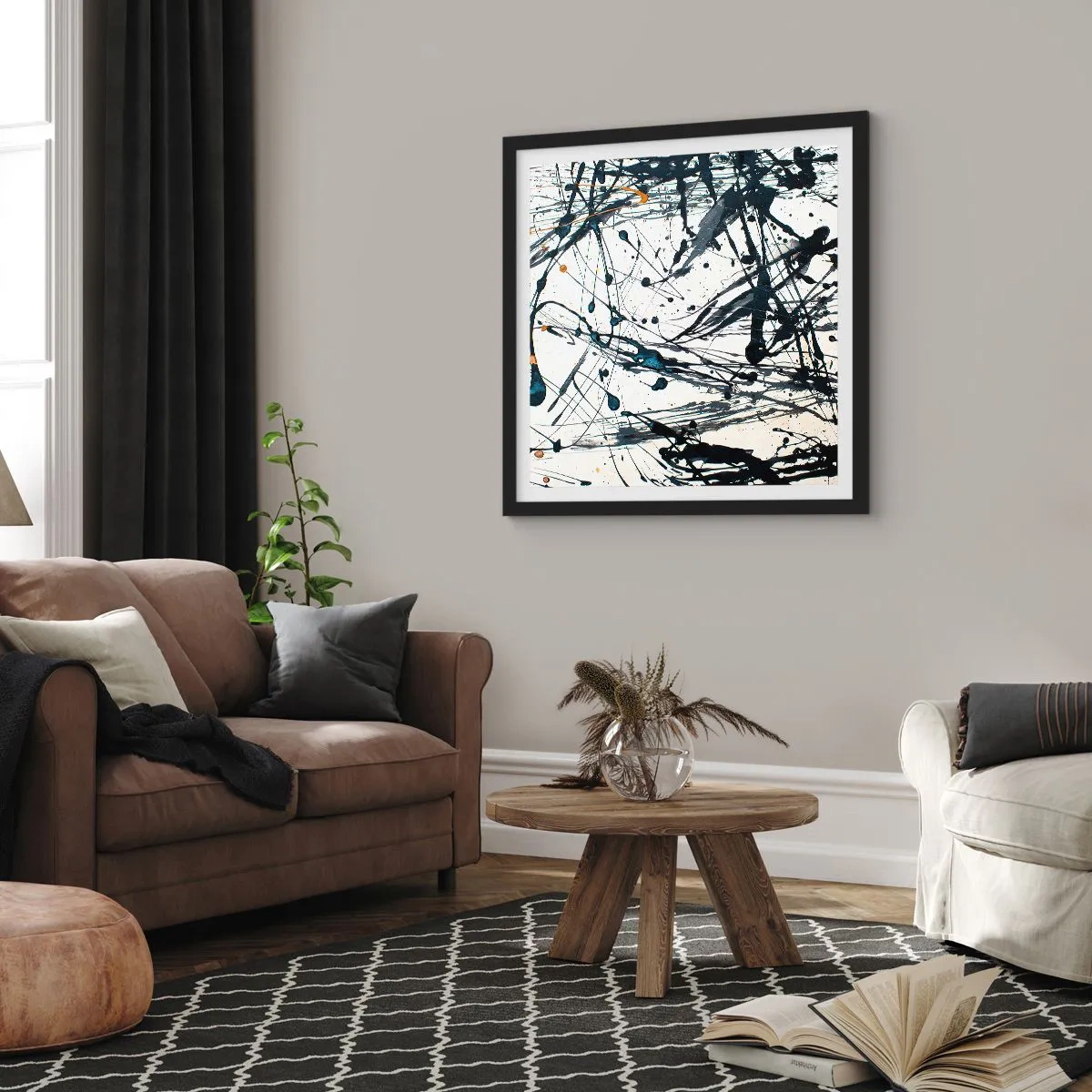 Poster in een zwarte lijst - Expressionistische abstractie - 30x30 cm