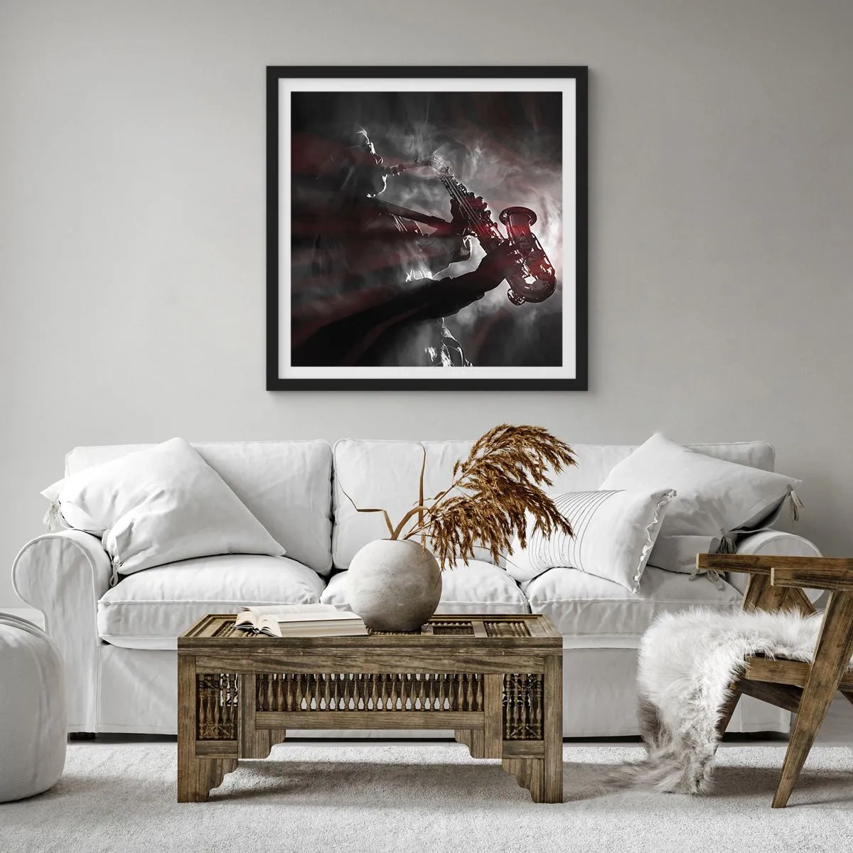 Poster in een zwarte lijst - In de dampen van jazz - 30x30 cm