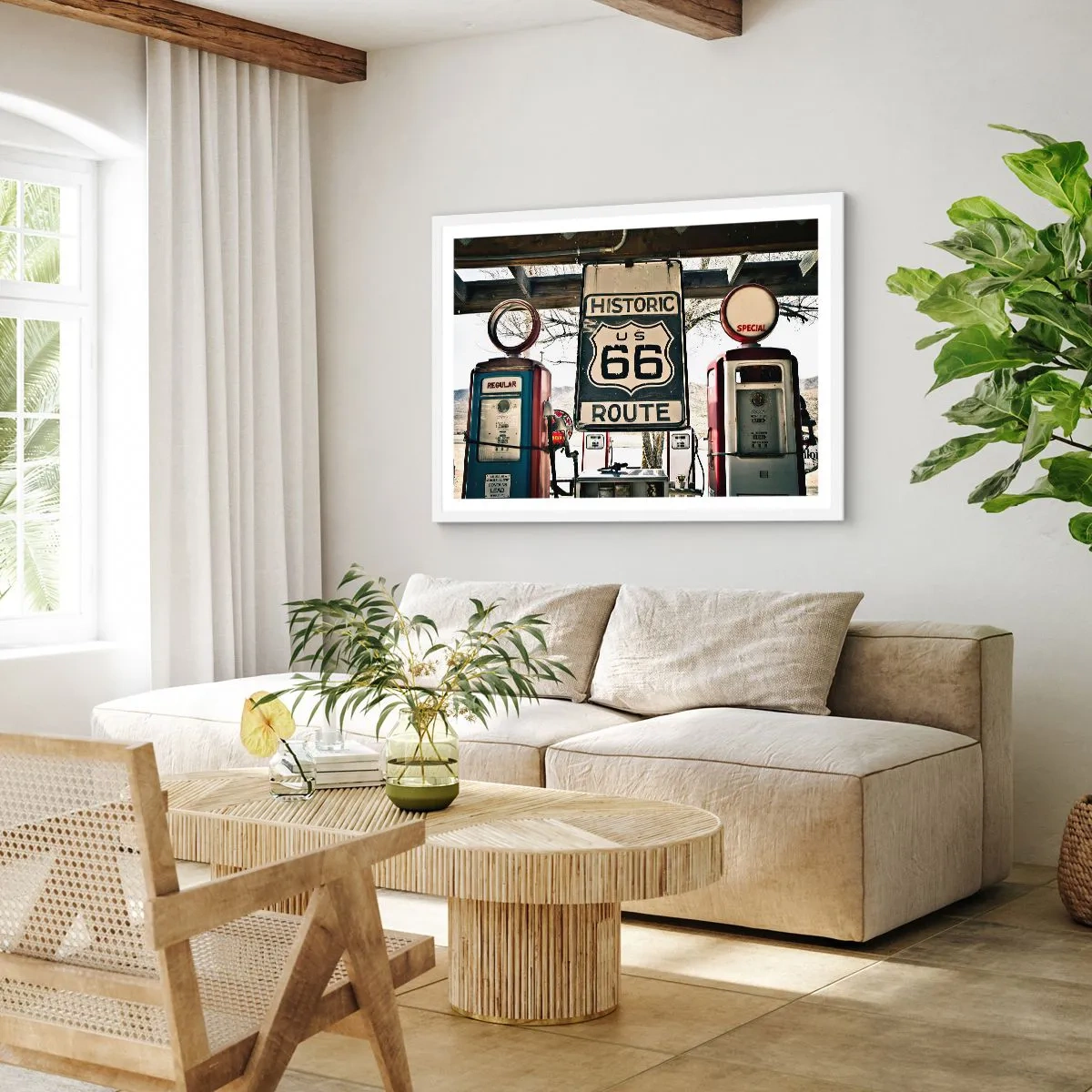 Poster in een witte lijst - Amerikaanse retro reis - 70x50 cm