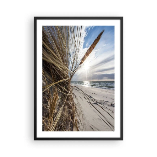 Poster in een zwarte lijst - Strand met uitzicht op zee en gras in de zon - 50x70cm - Een ontmoeting van de elementen - Moderne wanddecoratie voor woonkamer en slaapkamer ARTTOR