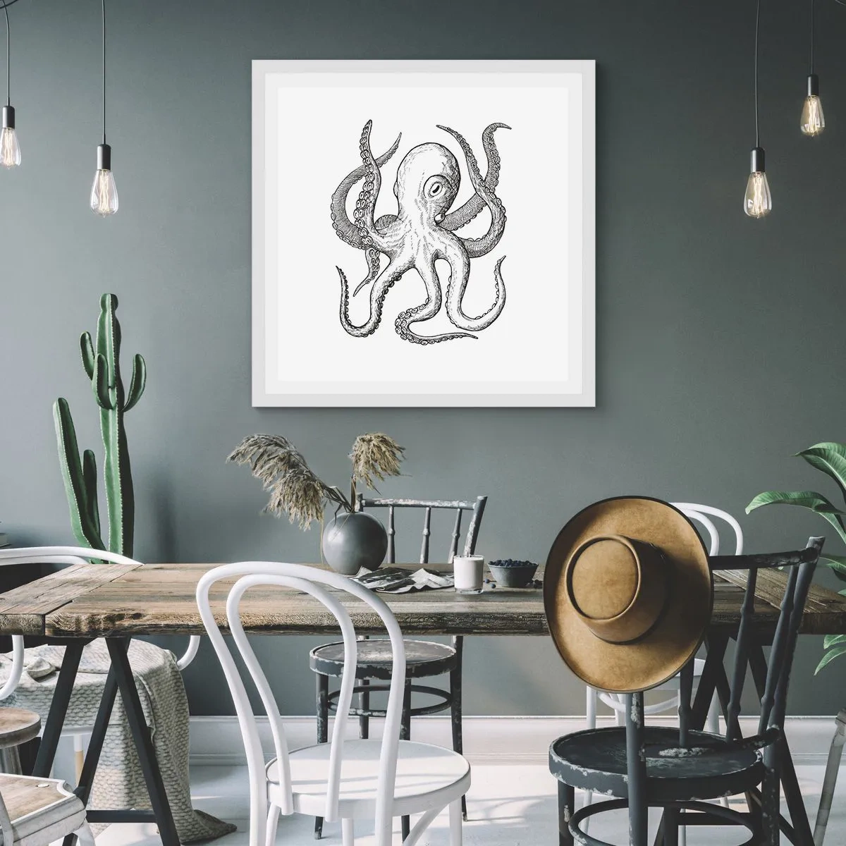 Poster in een witte lijst - Dansend met de golven - 50x50 cm