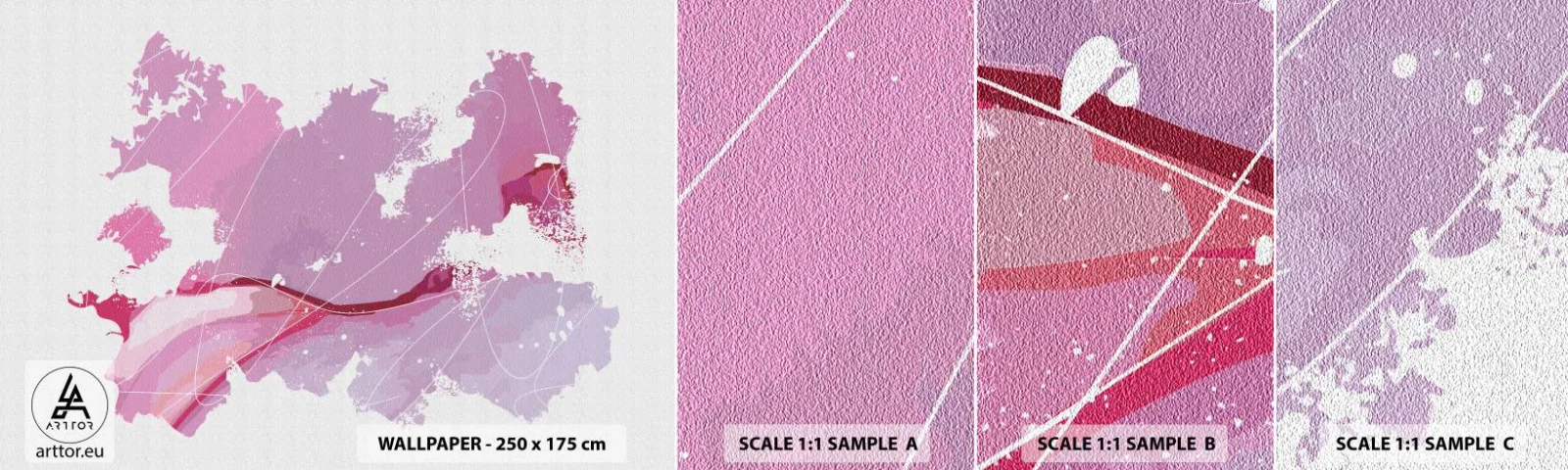 Fotobehang Monster Zelfklevend Deluxe Sticker - Kaart van de roze wereld - Minimalisme, Pastel, Kaart - 100x30 cm