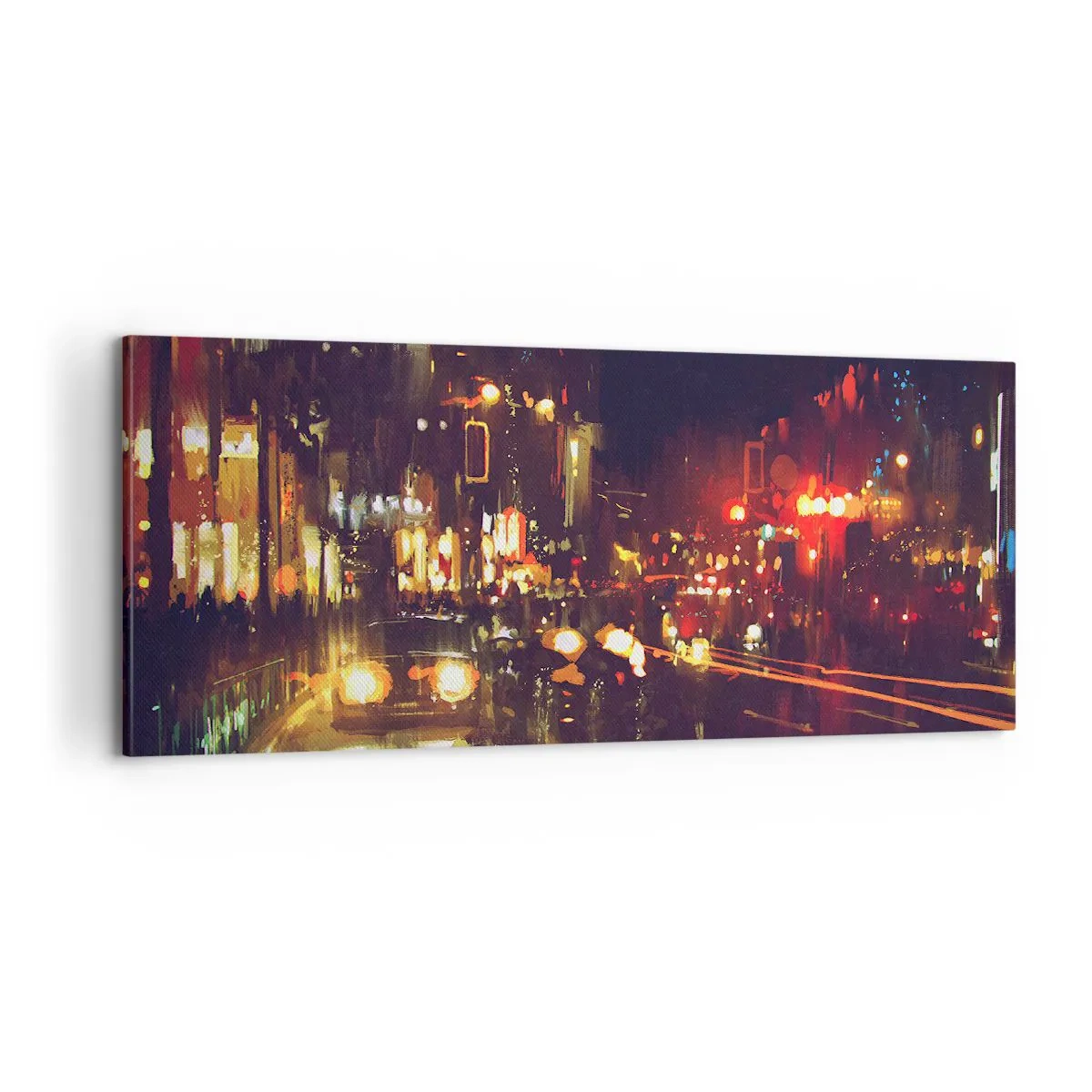 Schilderen op canvas - Ondergedompeld in de lichten van de nacht - 100x40 cm